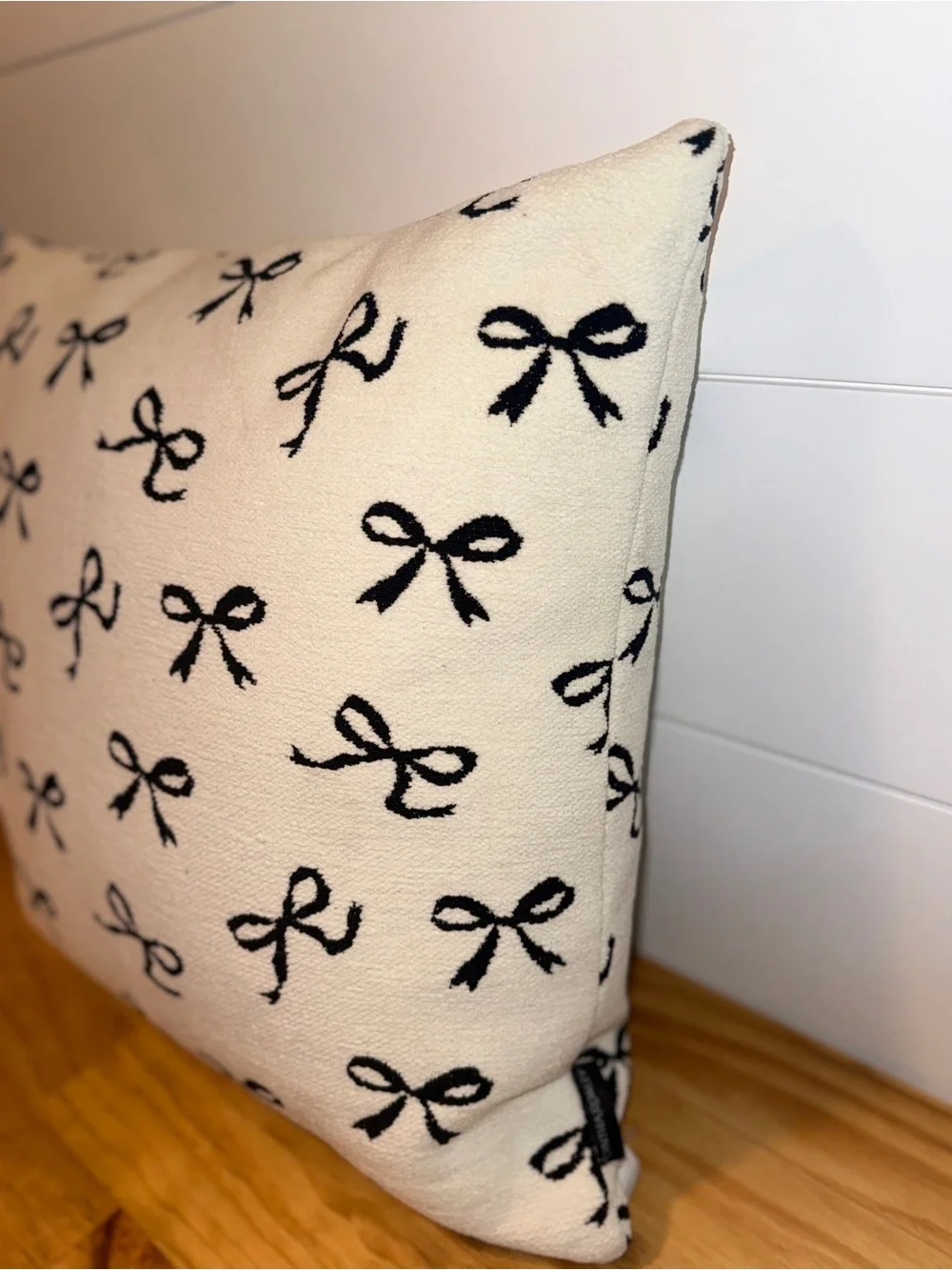Cynthia Rowley Ivory Throw Pillow with Black Bow Pattern